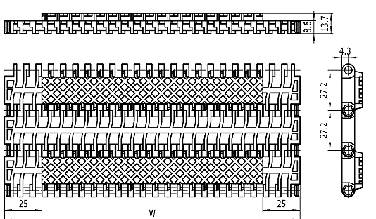 Square Friction Top 900 Modular Plastic Conveyor Belt