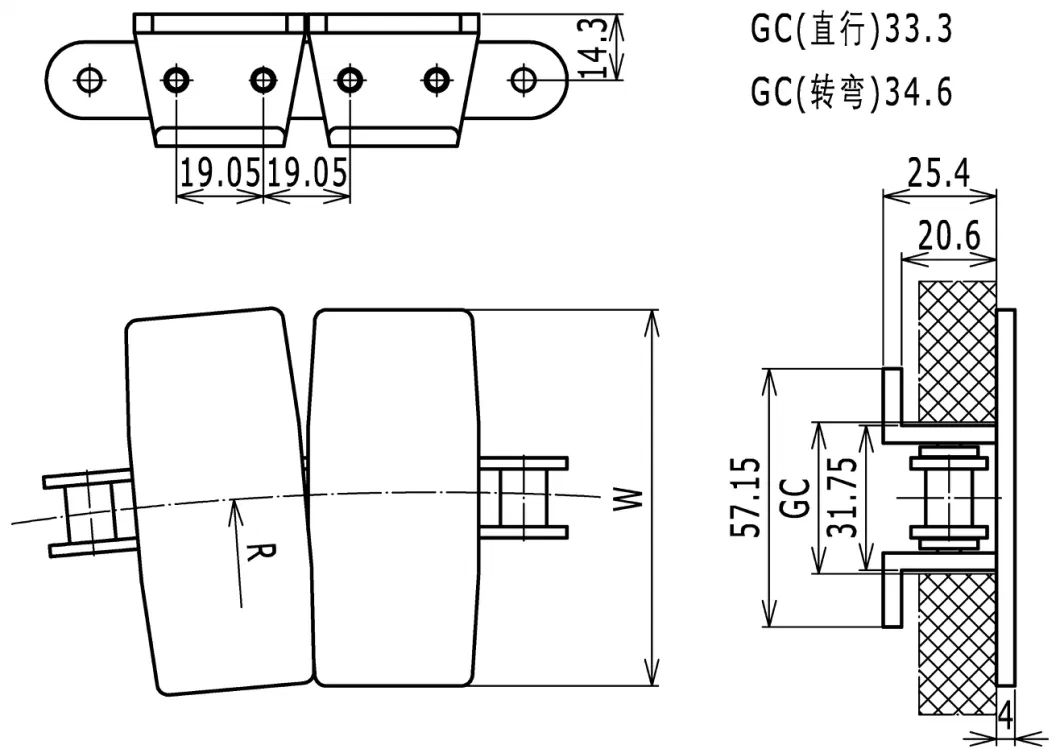 Haasbelts 1873tab Side-Flex Chains for Bottle Transfer Conveyor