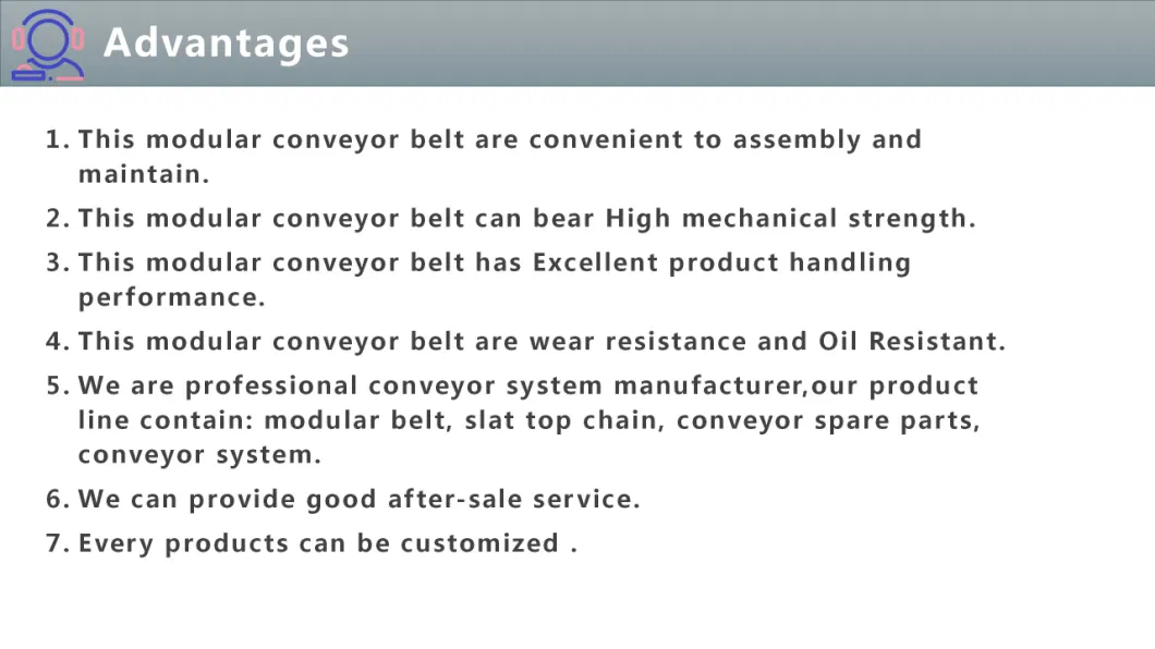Vision Cheap Conveyor Belt Conveyor Baffle Belt Plastic Safe Module Used in Food Process Sale
