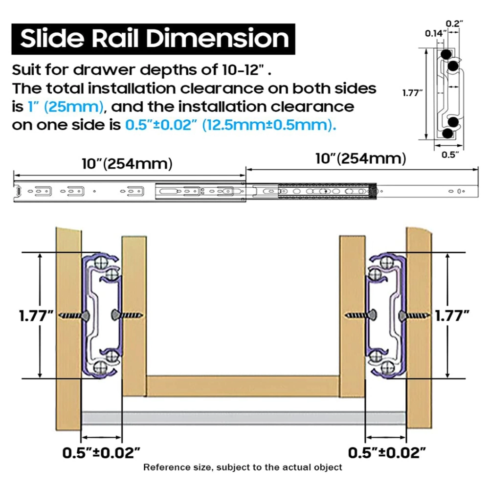 Full Extension Drawer Slide Rails Rails 10 12 14 16 18 20 22 24&quot; Side Mount Dresser Cabinet RV Stand Replacement Ball Bearing Track Kit Guide Rod Heavy Duty 100