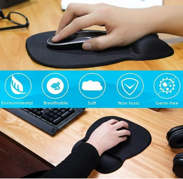 Non-Slip PU Base Ergonomic Mousepad with Gel Wrist Support