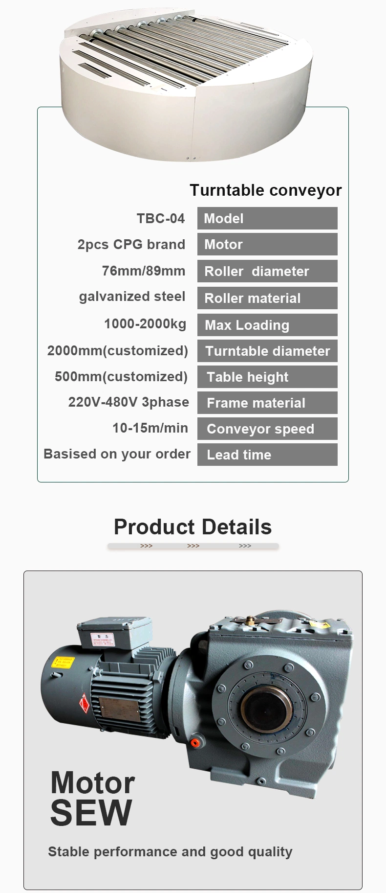 Motorized Power Turntable Transfer Lifting Positioners Chain Roller Conveyor for Pallet