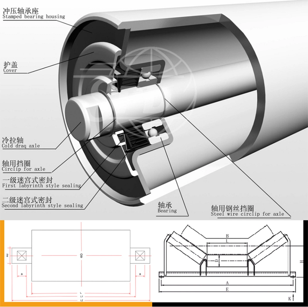 Carrier Idler Roller/Belt Conveyor HDPE Nylon Plastic Steel Self Aligning Training Carry Carrier Trough Rubber Coated Disc Impact Offset Flat Return Wing Guide