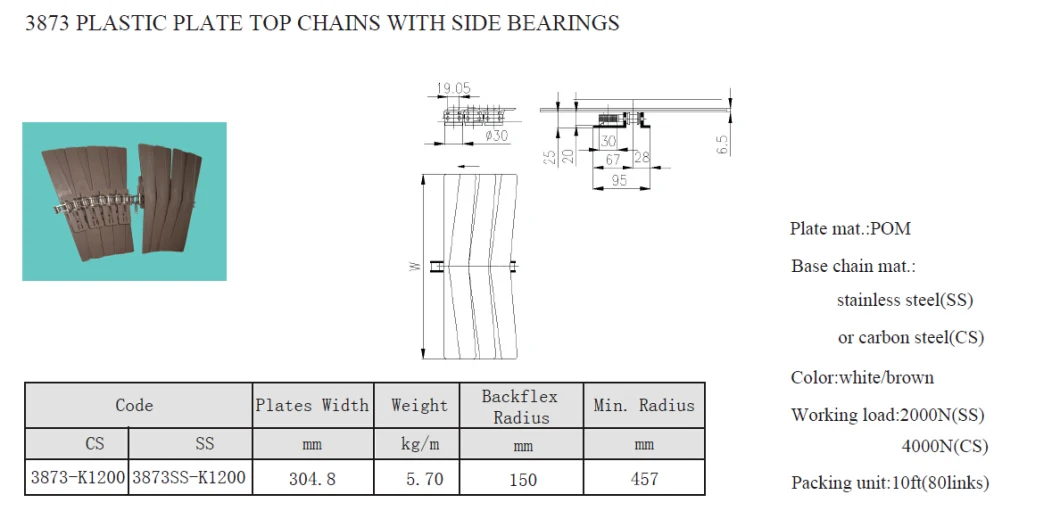 3873-K1200 Snap on Spiral Conveyor Chains Width 304.8mm