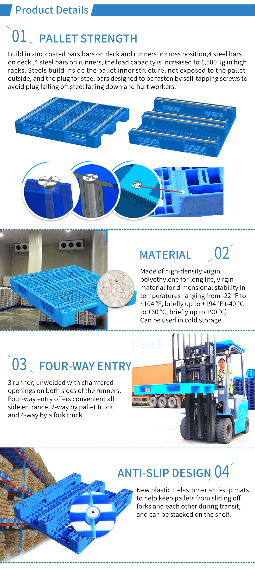 Pallet 1210 HDPE Recycled Plastic Storage System Collapsible Containers for Manufacturing Industrial Plastic Pallet