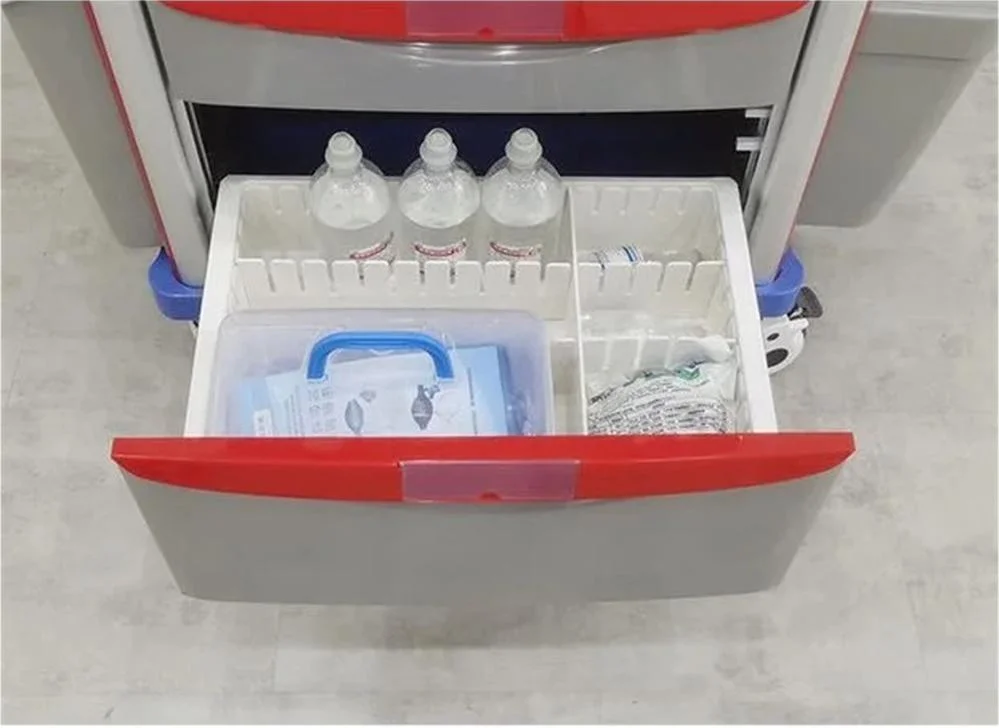Multi-Function Medical Emergency Trolley Cart with ABS Table Surface
