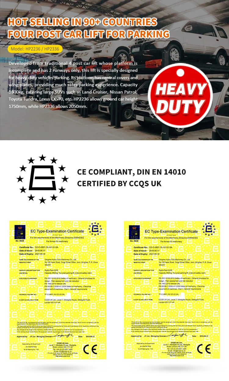 3.6 Ton Parking System Hydraulic Four Post Car Packing Lift