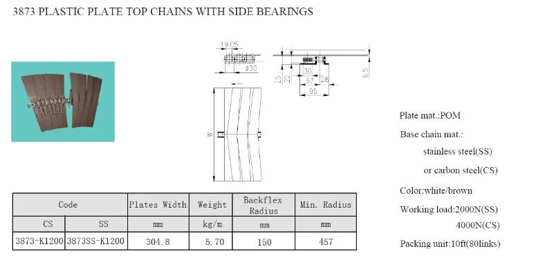 3873 Plate Top Conveyor Chains Spiral Conveyor Chains Snap on Chain Link