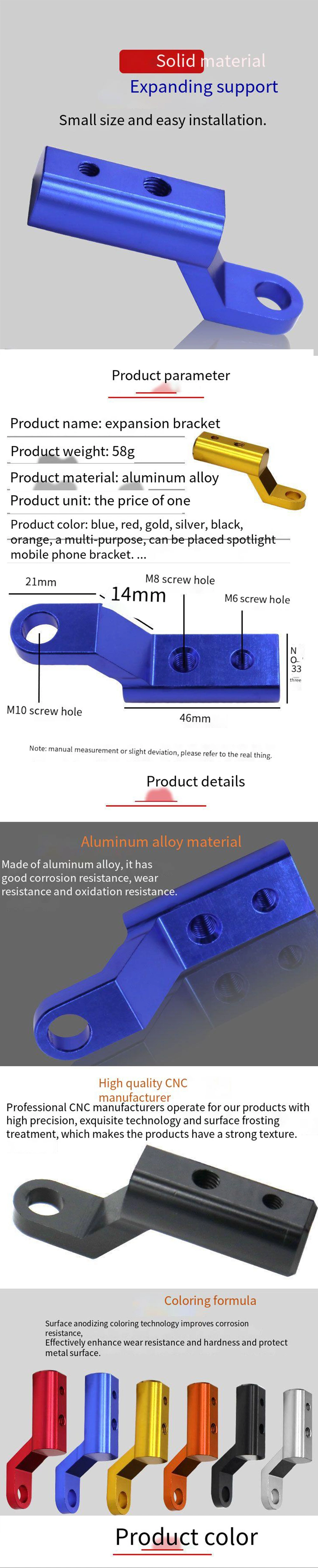 Modified Motorcycle CNC Aluminum Rear View Mirror Extension Mounting Bracket