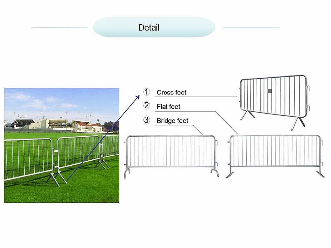 ISO9001 Temporary Road Crowd Control Barrier Low Carbon Steel Movable Barriers Systems with Flat Bases