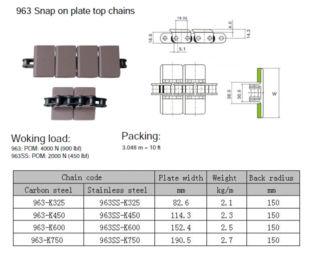 963-K600 Flat Top Conveyor Base Link Chains Width 152.4mm
