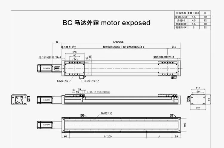 Electrial Linear Rail Guide with Stepper Motor Exposed Left Right Bottom Side