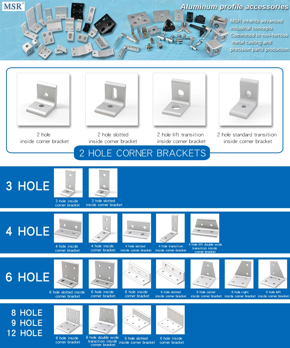 China Supplier Aluminum 2 Hole CNC Bracket 4040 in Slotted Hole High Quality Stamping Metal Corner Bracket