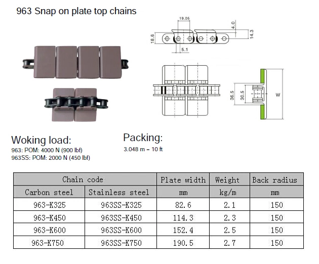 963-K325 Plastic Snap on Conveyor Chains Straight Running Chains