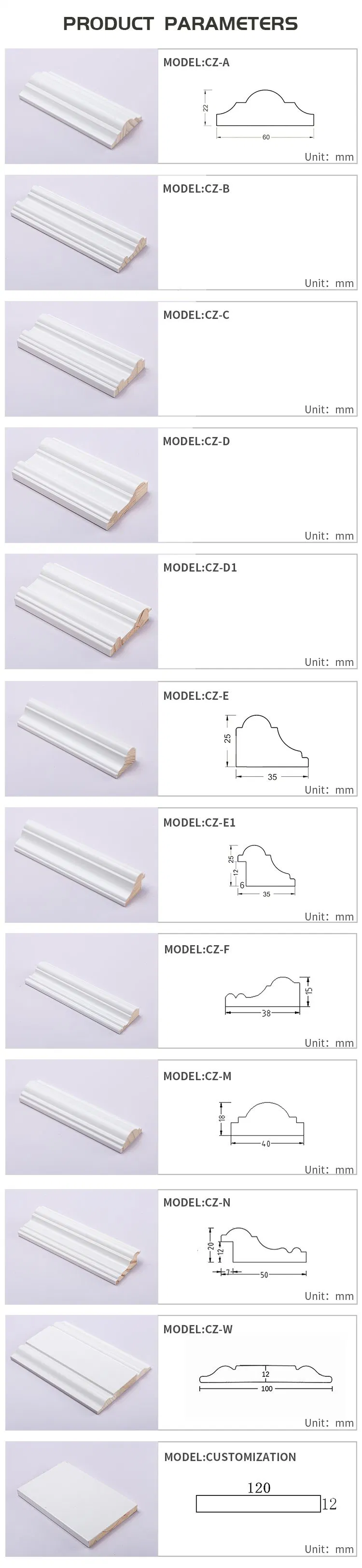 Wear Resistant Baseboard Moulding Crown Flat Trim Wood Decorative Ceiling Mouldings