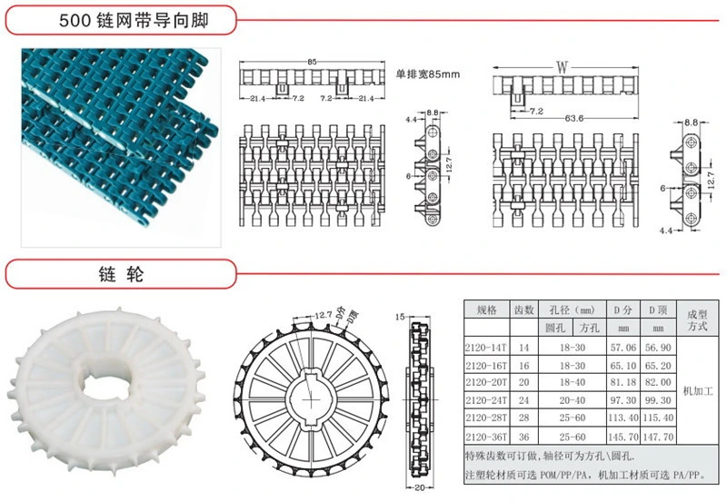 Transport Plastic Slat 500 Series Modular Conveyor Belt for Barley Malt Conveyor