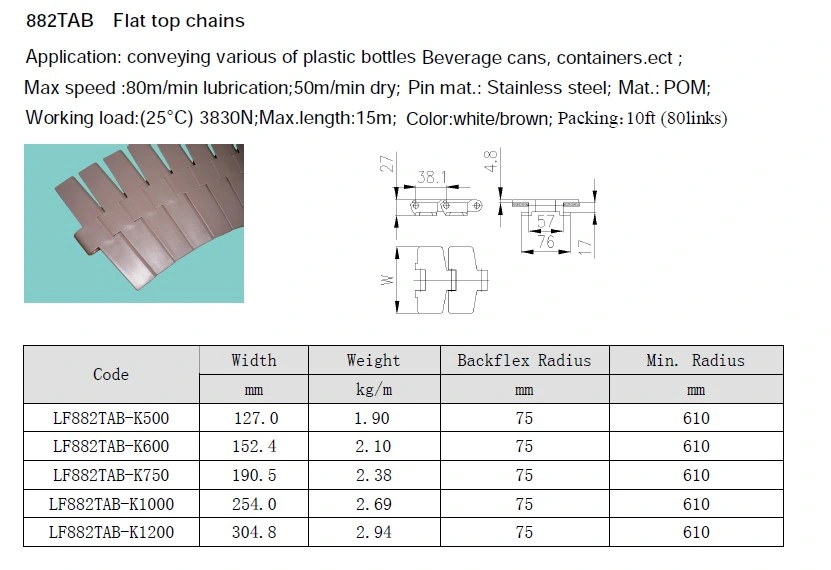 Flex Table Top Chains Lf880tab Lf882tab Radius Conveyor Chains