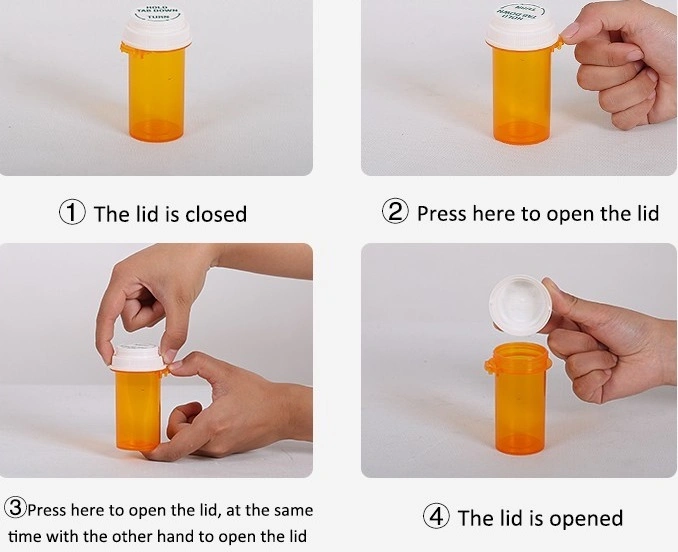 Hold Tab Down and Turn Vials and Medicine Bottle