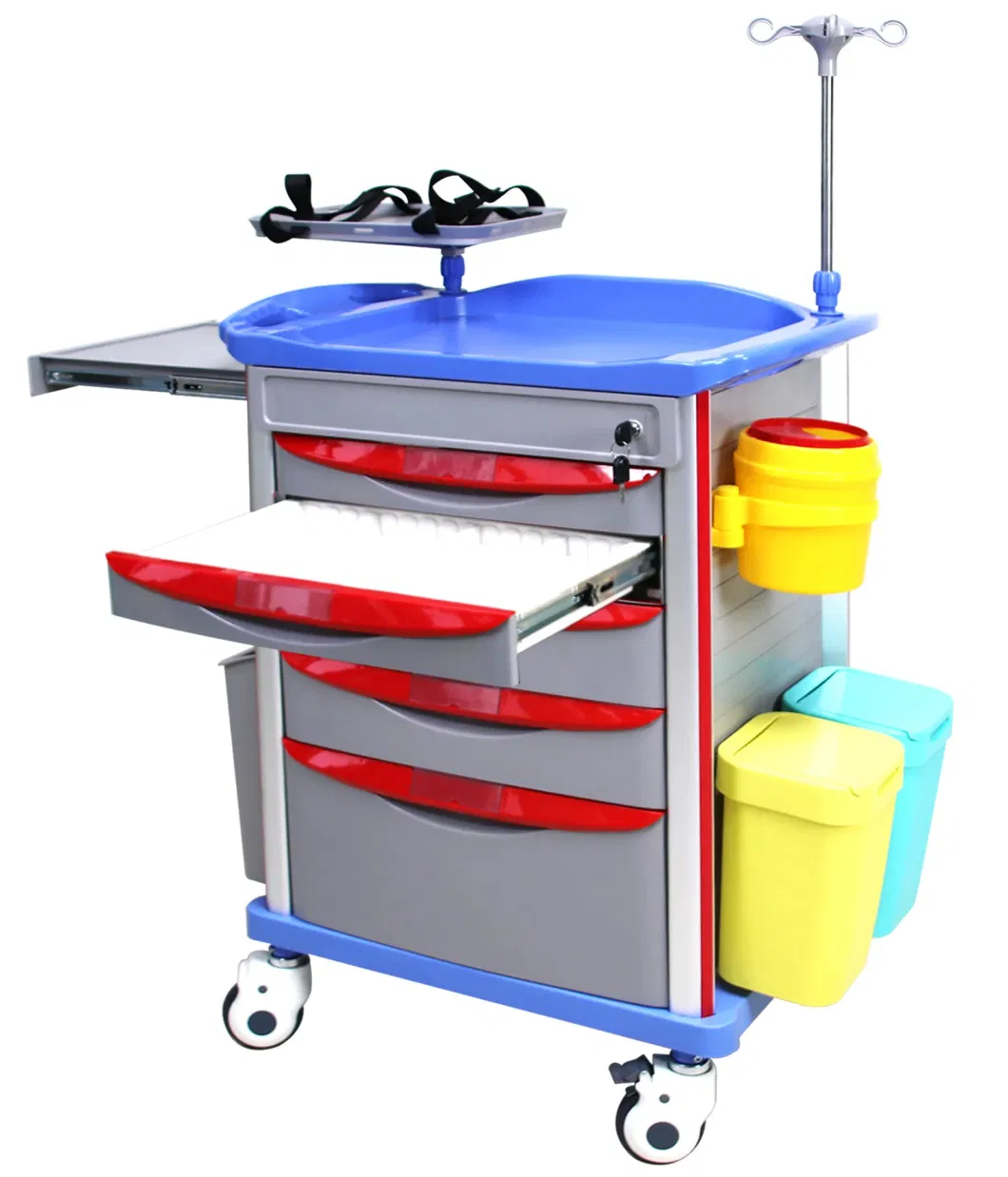 Multi-Function Medical Emergency Trolley Cart with ABS Table Surface