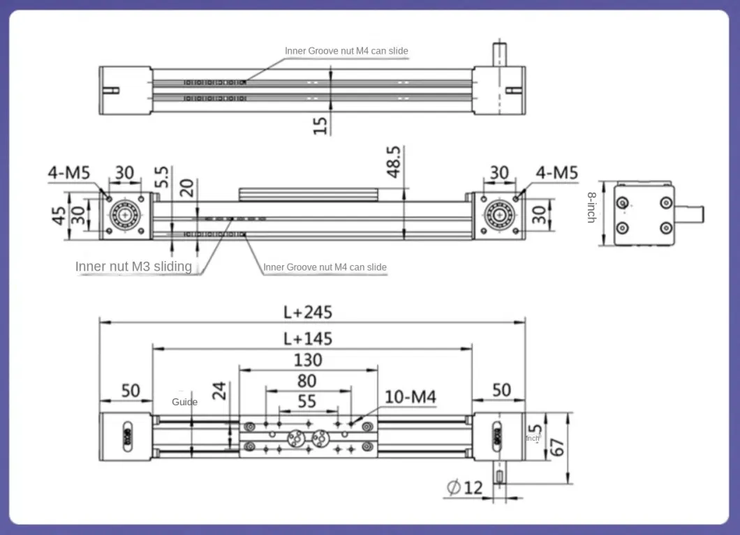 Guide Linear Aluminum Module Belt Driven Actuator Long Stroke Rail Guide