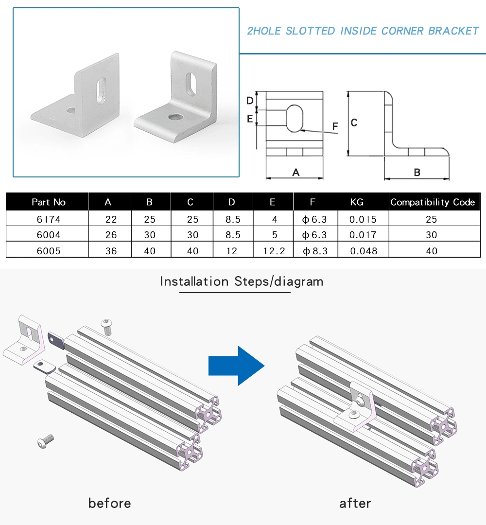 China Supplier Aluminum 2 Hole CNC Bracket 4040 in Slotted Hole High Quality Stamping Metal Corner Bracket