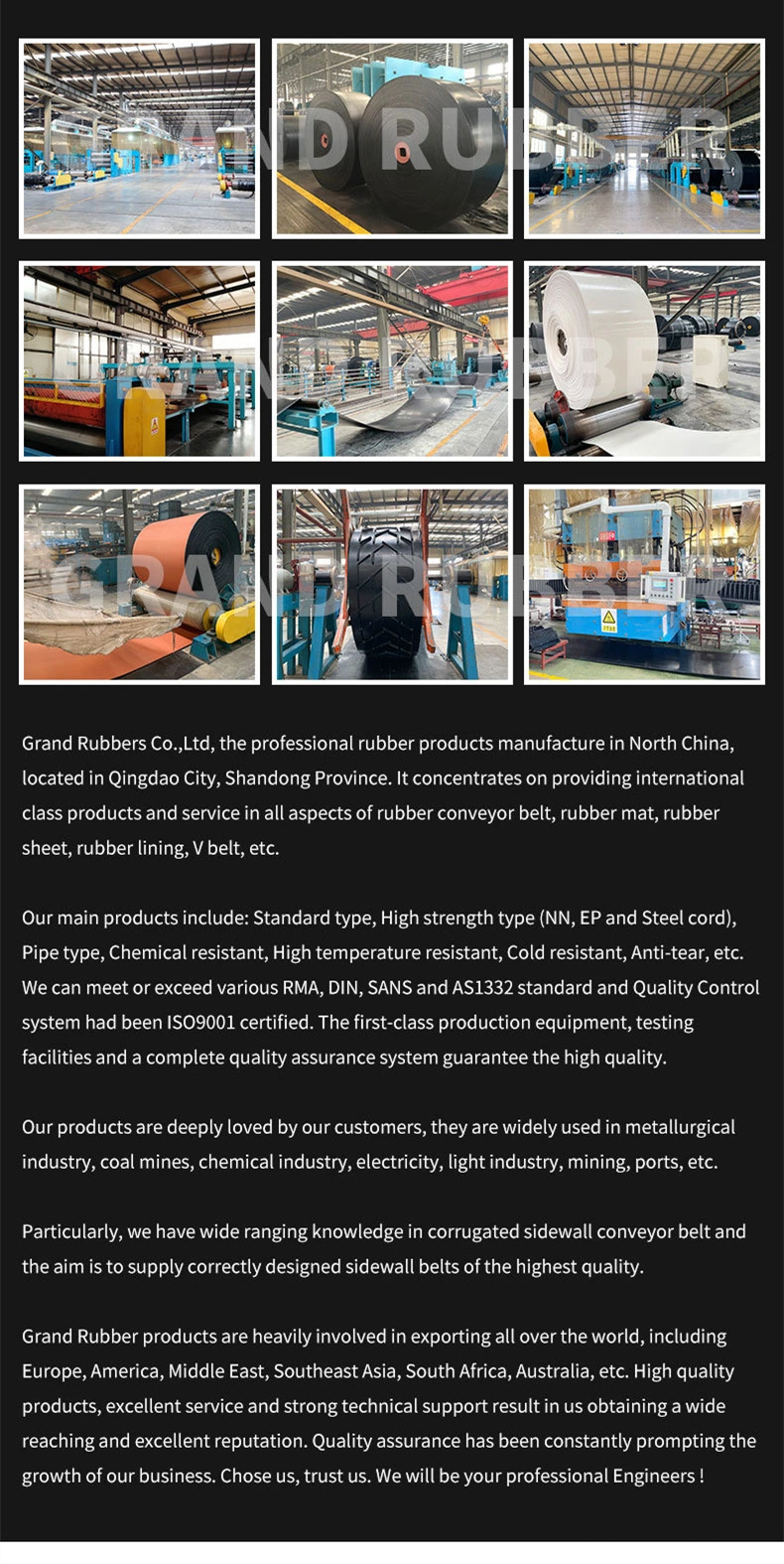 High Quality Customized Multi-Ply Black Smooth Top Cover Rubber Conveyor Belt Transmission Belt