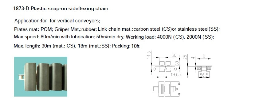 High Quality 1873-K750 Snap on Spiral Conveyor Chains