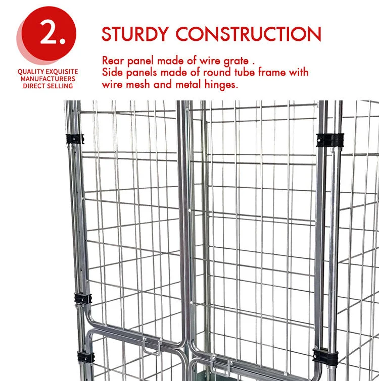 Double Door Roll Containers Nestable Steel Stillage Galvanized Surface for Supermarkets