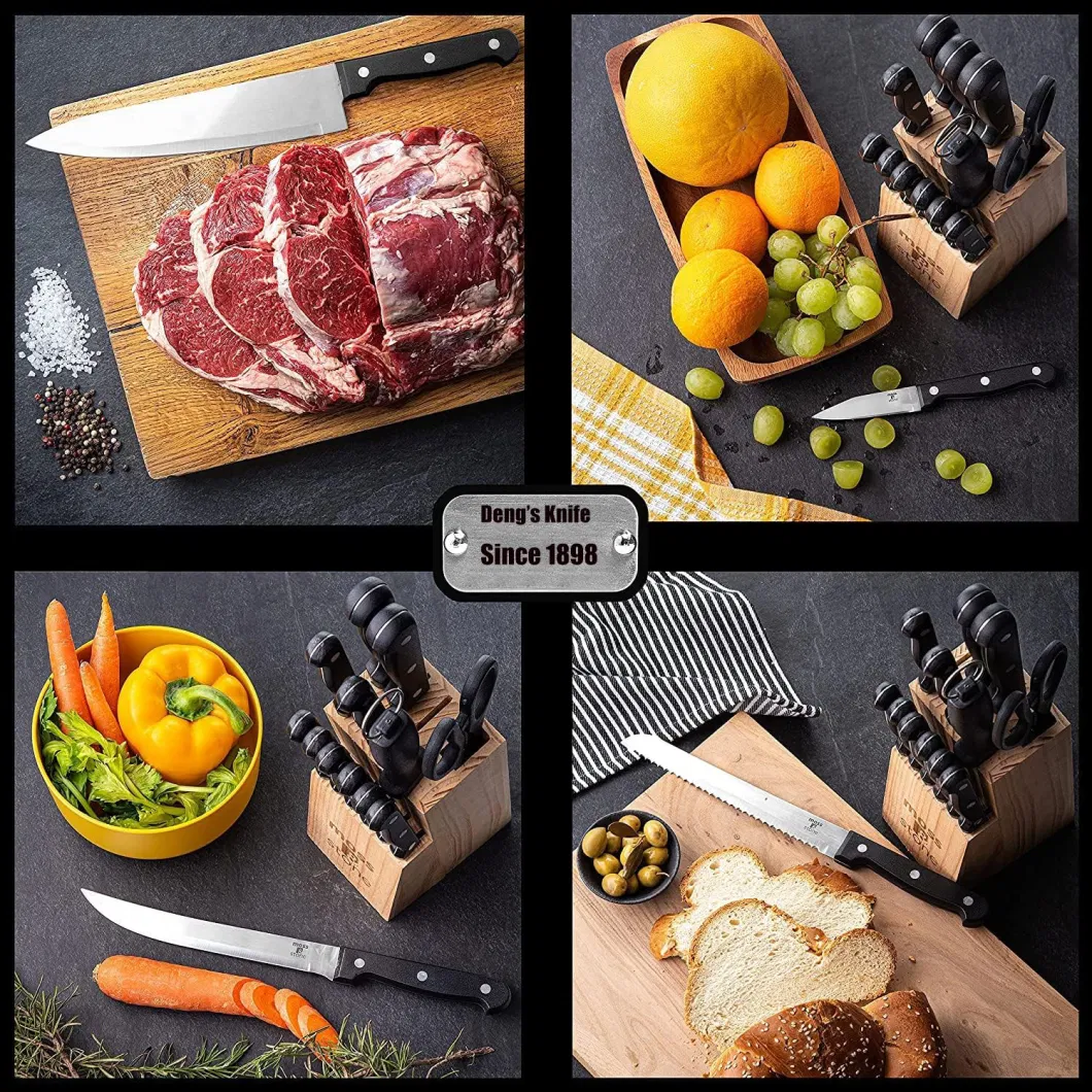 Ds-4418 Wodillo Knife Set, 14 PCS Kitchen Knife Set with Wooden Block, Block Set Kitchen Knife Sharp Chef Knife Set, Knife Handle with Triple Rivet, Ultra Sharp