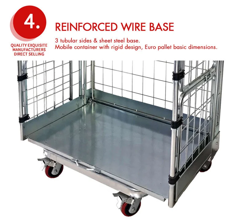 Double Door Roll Containers Nestable Steel Stillage Galvanized Surface for Supermarkets
