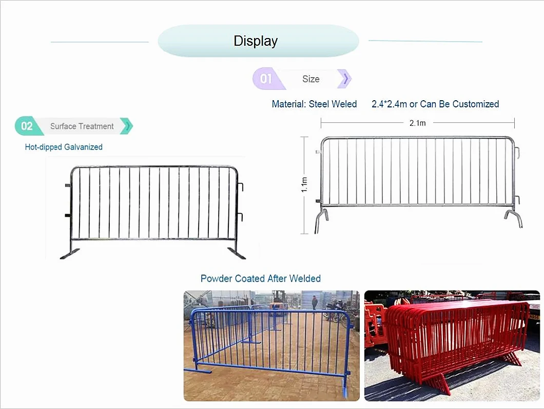 ISO9001 Temporary Road Crowd Control Barrier Low Carbon Steel Movable Barriers Systems with Flat Bases