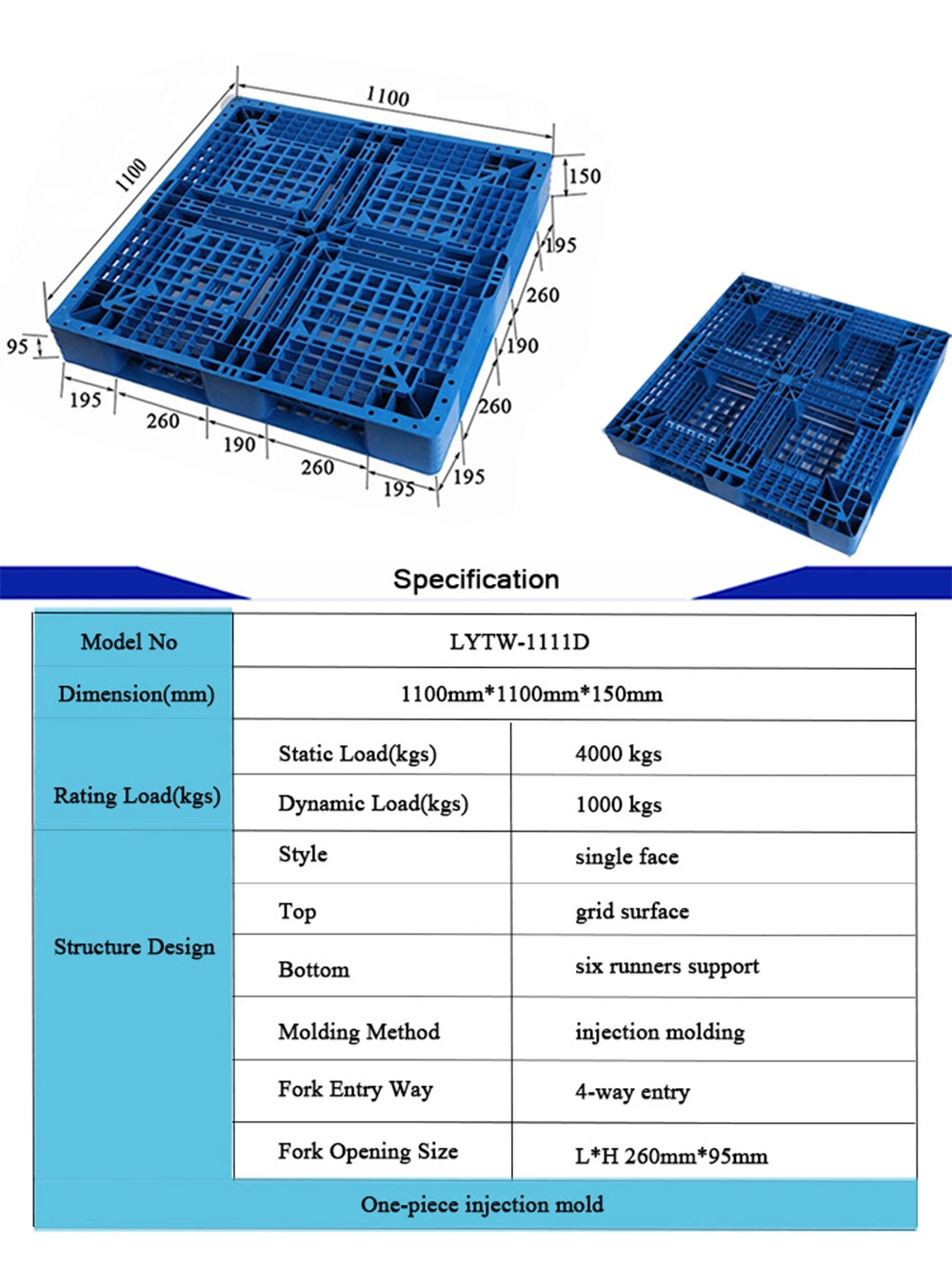 Transport Used Heavy Duty Popular Qualified Plastic Material Palltes