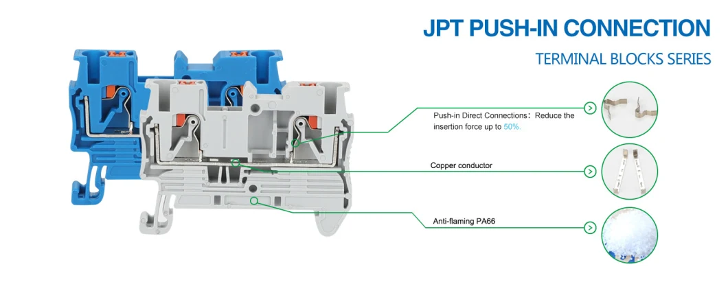 PT2.5 DIN Rail Mounted Push in Connection Screwless Terminal Block