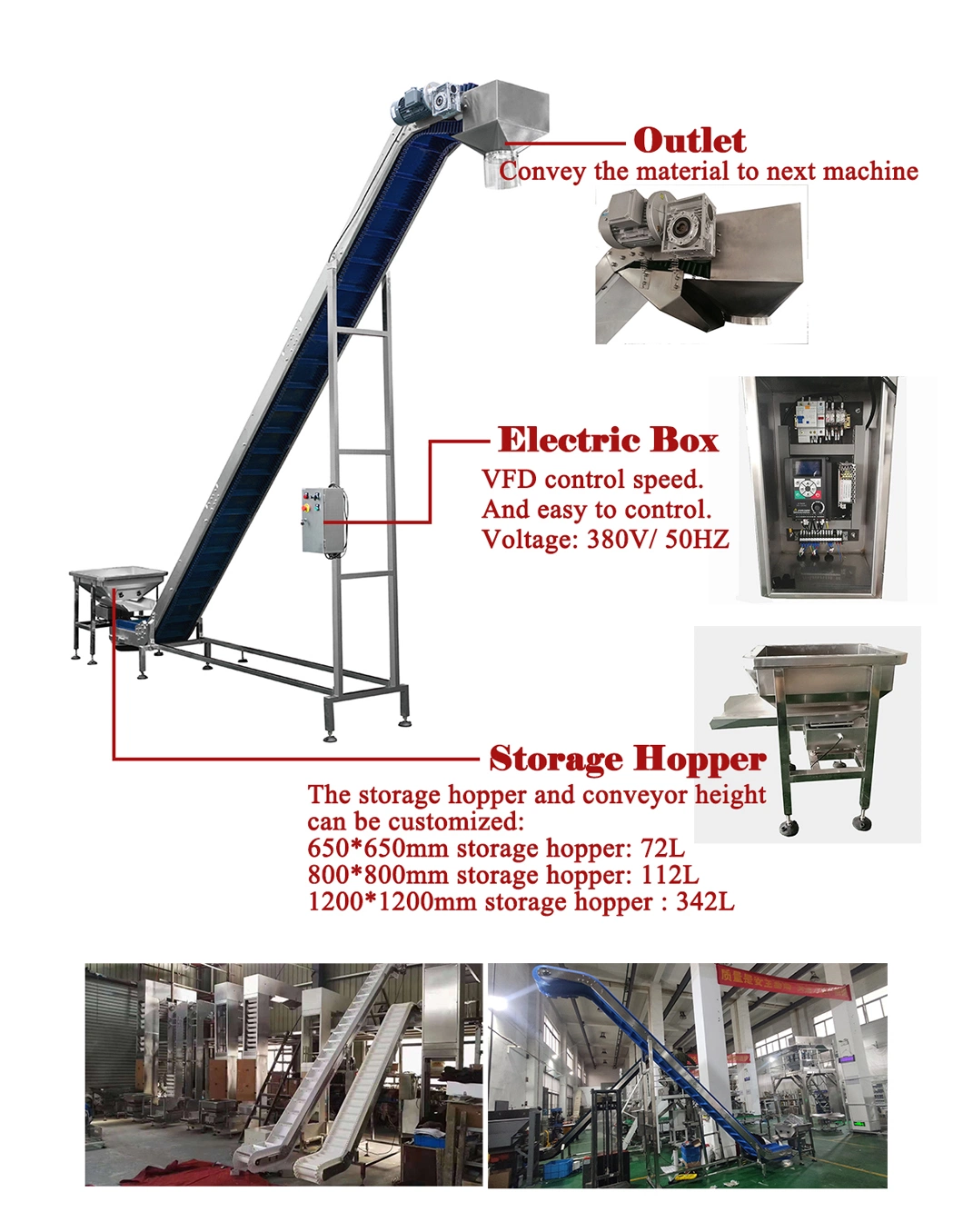 High Quality Inclined Elevator Machine for Frozen Food Transport