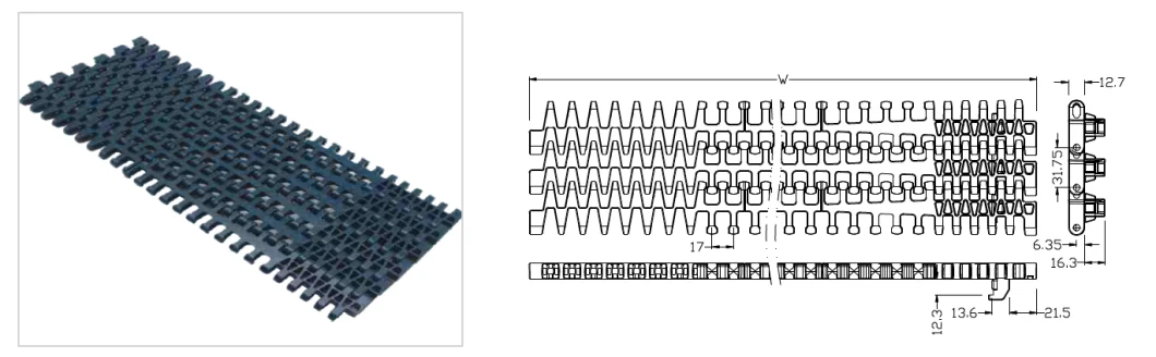 Turning Belt 1275 1285 2265 Modular Belt for Food Beverage Package Small Radius Conveyor Belt