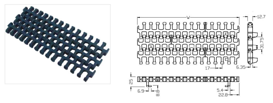 Turning Belt 1275 1285 2265 Modular Belt for Food Beverage Package Small Radius Conveyor Belt