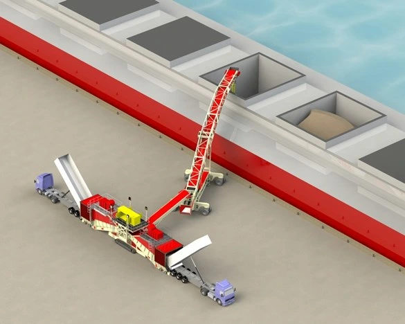 Qshi Ship Loader/Telestacker Conveyor with Truck Unloader for Bulk Ship Handling