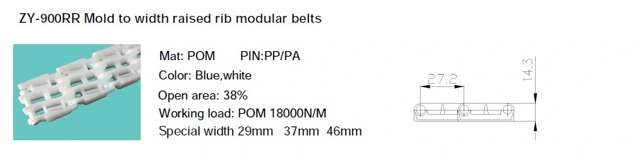 Raised Rib Thermoplastic Modular Belts Mold to Width 46mm