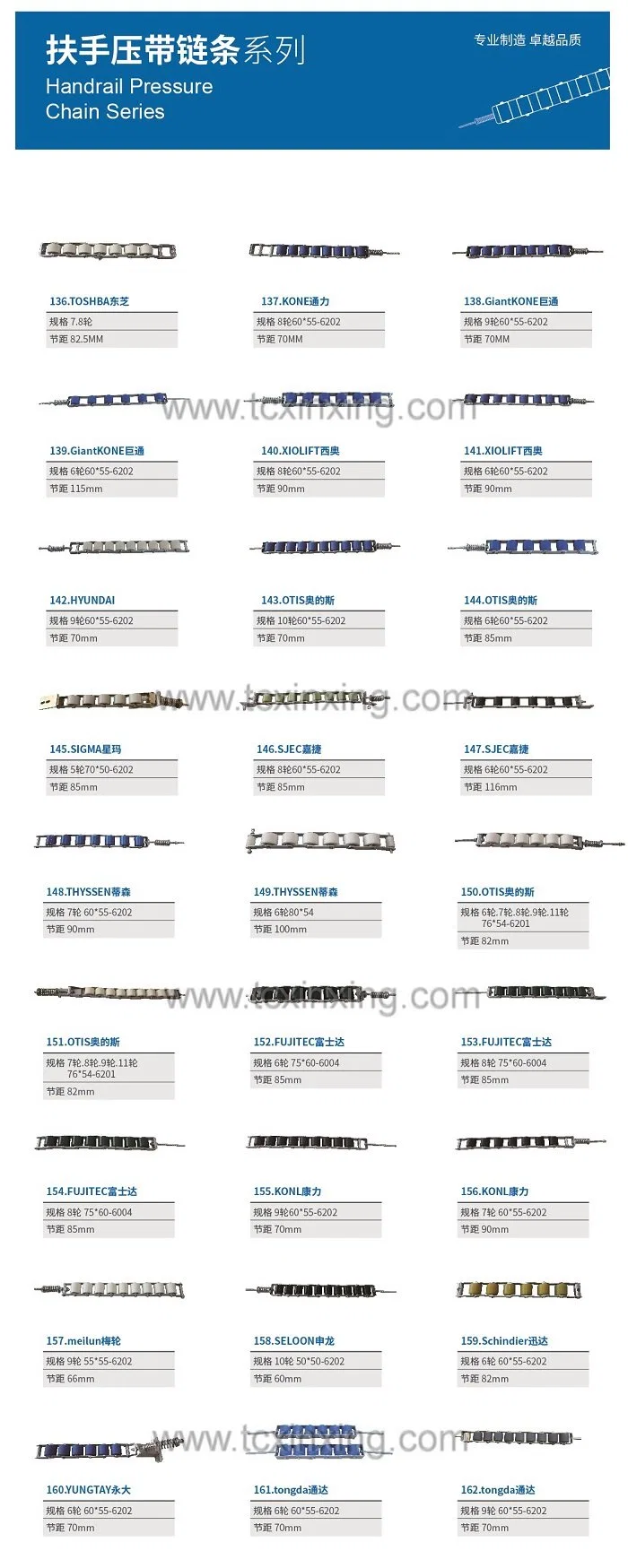 Newell Reversing Chain for Escalator 22 Rollers