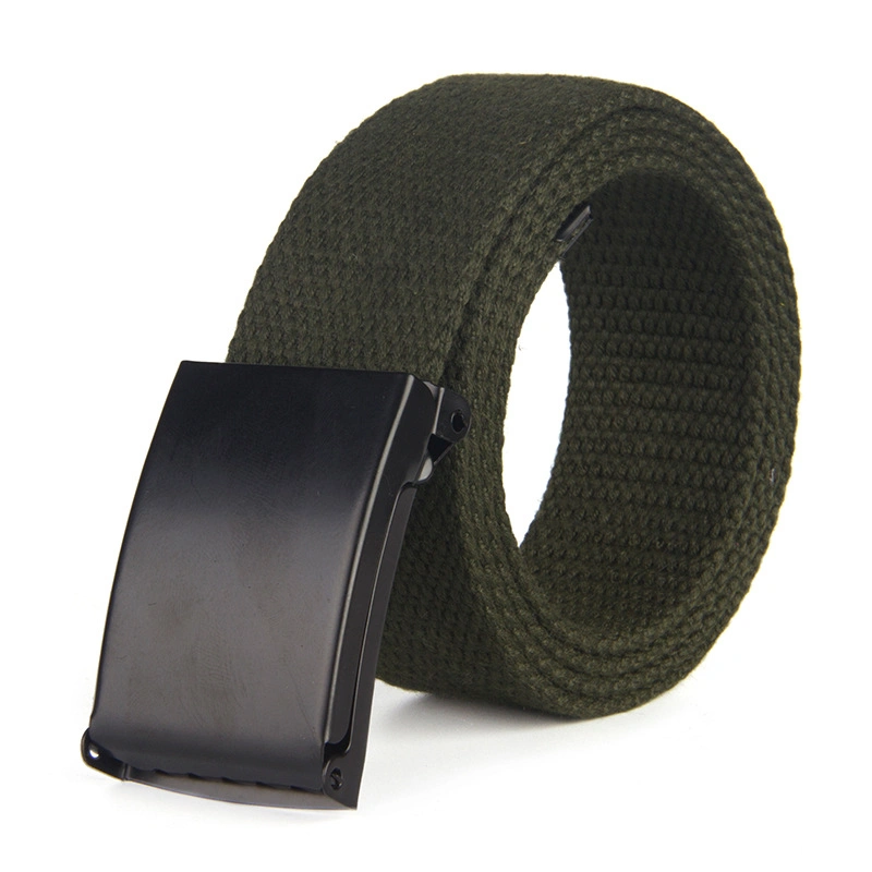 Webbing Canvas Outdoor Web Belt Premium Mens Canvas Belt with Flip-Top Solid Black Buckle