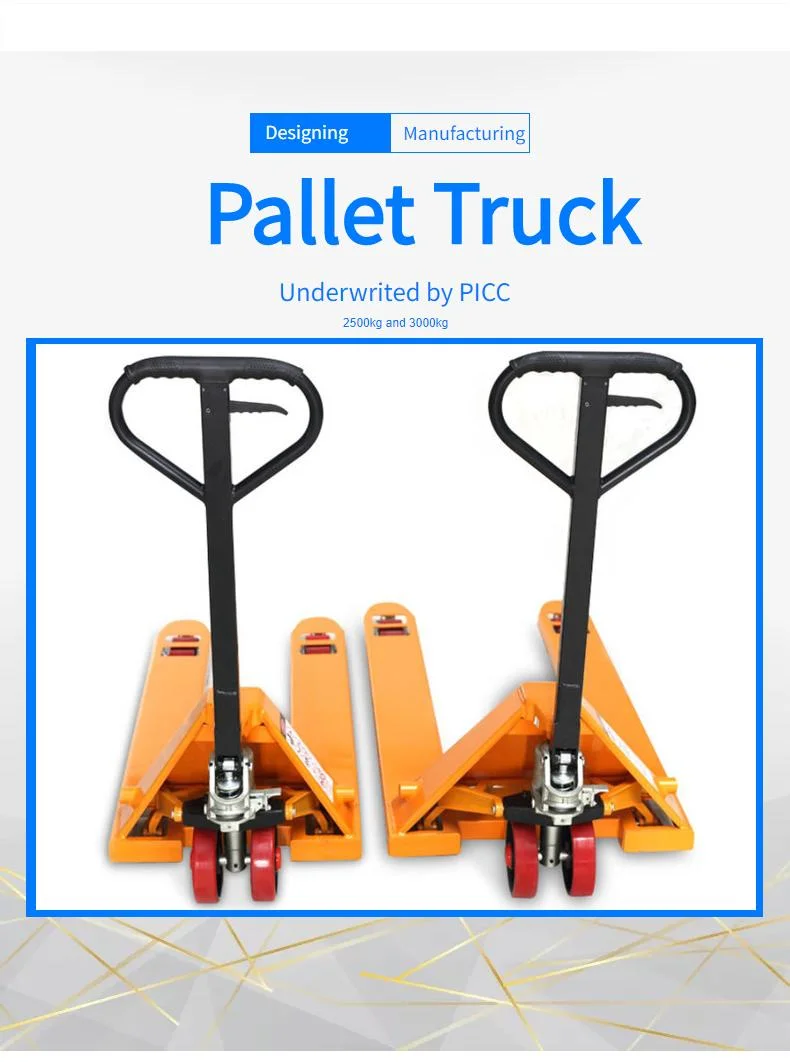 2t/2.5t/3t/5tons 1150mm (1200mm) Nylon Wheel AC Hand Pallet Truck with Manual Hand Pallet Jack 4000lbs, 5500lbs, 6600lbs Hpt