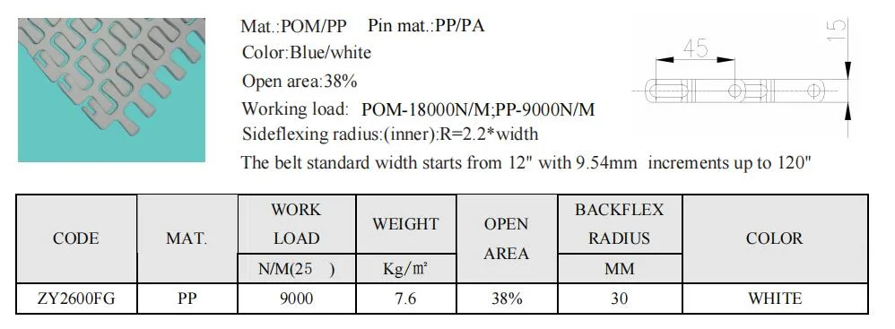 Hot Sale Plastic Flexible Conveyor Modular Belts Pitch 45mm