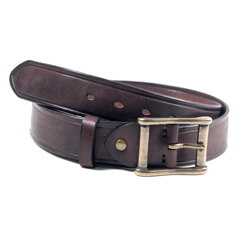 4.0cm Width Men Jeans Genuine Top Grain Cow Hide Leather Belt with Solid Brass Buckle