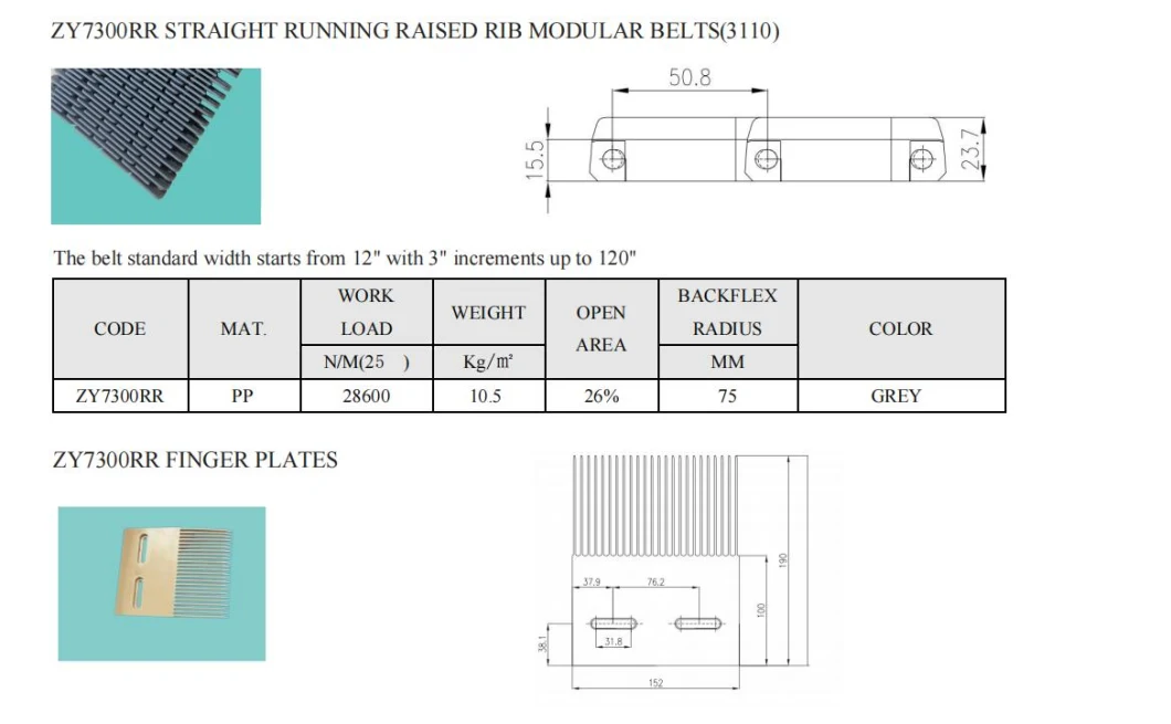 Plastic Transmission Plates for Raised Rib Modular Belts 3110/3120