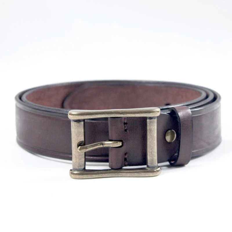 4.0cm Width Men Jeans Genuine Top Grain Cow Hide Leather Belt with Solid Brass Buckle