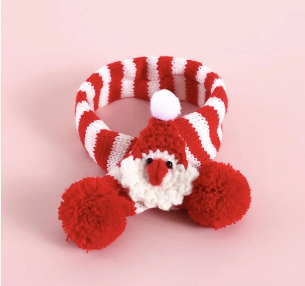 Pet Knit Striped Christmas Scarf Cat Cat Christmas Tree Adjustable Collar