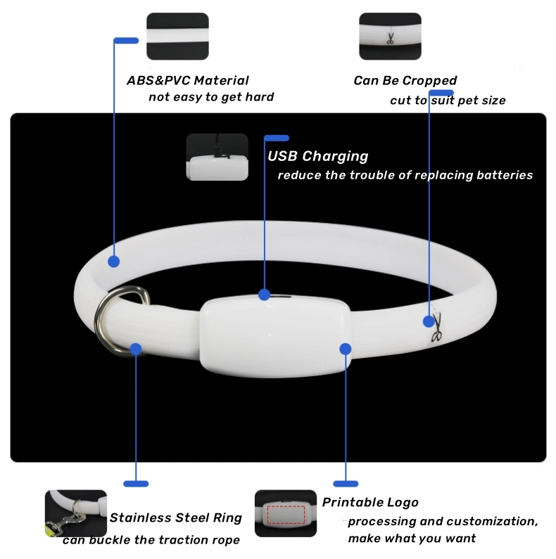 Wholesale Manufacturing Adjustable USB Charging LED Light Waterproof Dog Collar