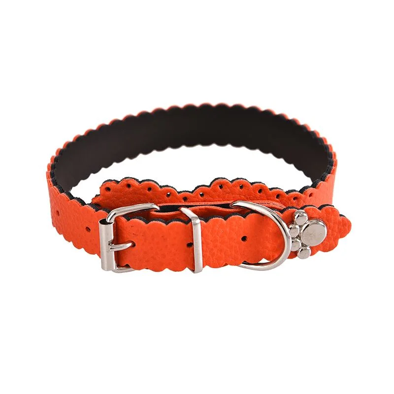 Classic Puppy Walking Chain Leather Paw Rivet Dog Collar