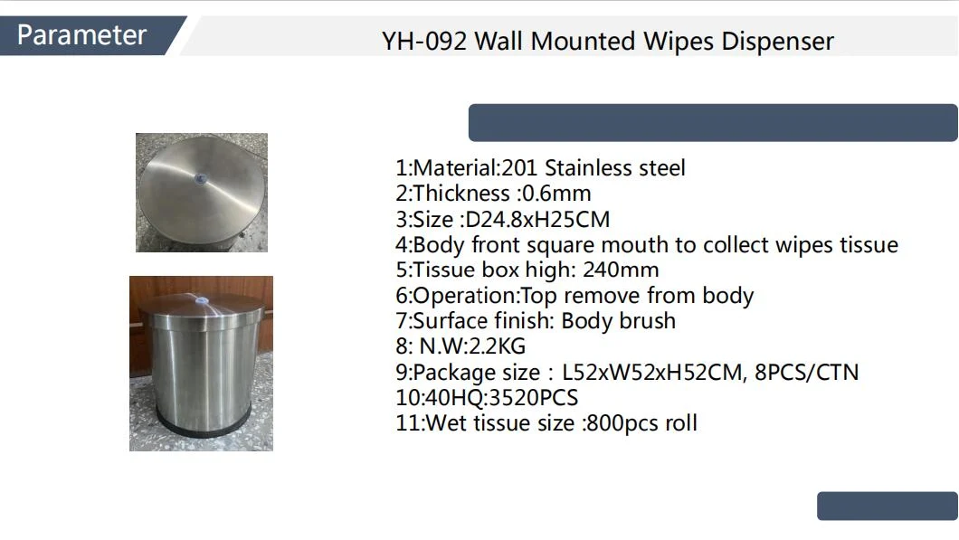 Commercial Wet Wipe Dispenser with Stainless Steel Waste Bin