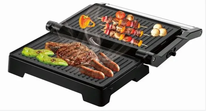 Non Stick Coated Plates Opens 180 Degrees to Fit Any Type or Size of Food Stainless Steel Surface Electric Grill Contact